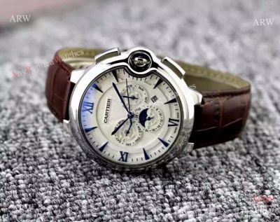 Cartier Ballon Bleu De Moonphase SS Brown Leather Automatic Watch for Sale